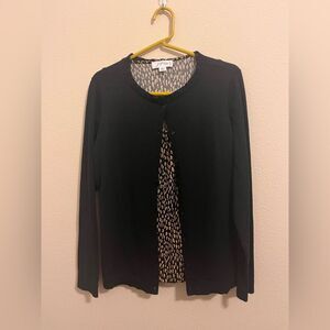 Classic Black Cardigan with sleeveless Leopard print top